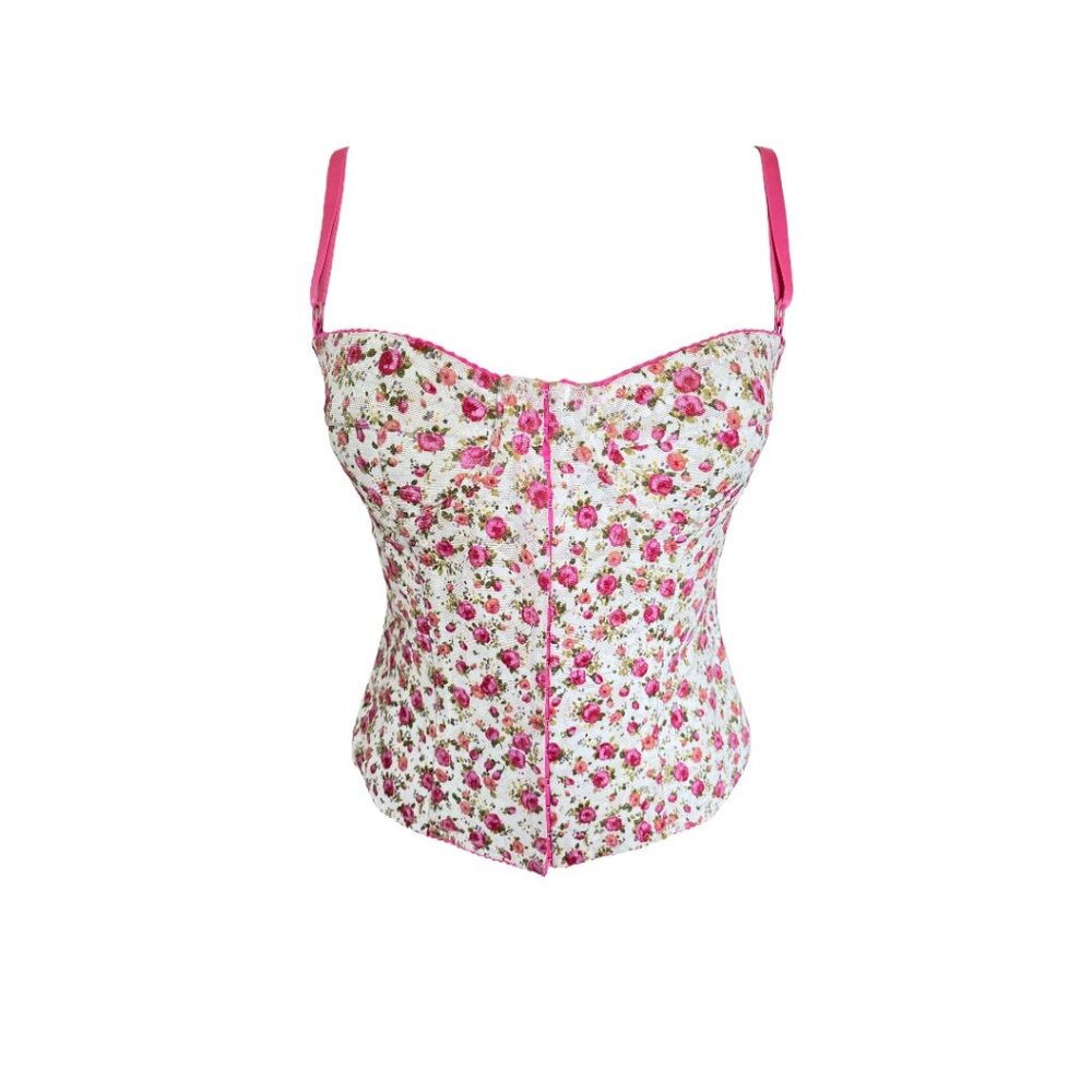 Dolce&Gabbana CORSET Pink Floral Bustier  D&G Denim Back Bustier Top Size Small